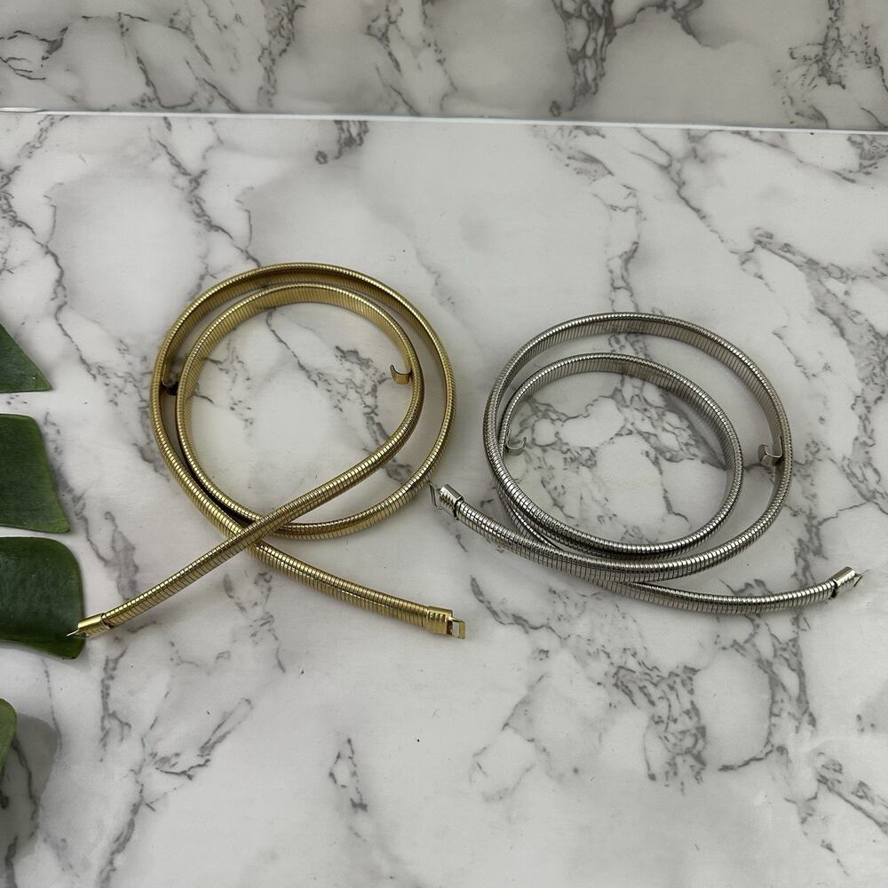 Womens Vintage 90s Stretch Metal Waist Belt Lot of 2 Size S Gold Silver Metallic